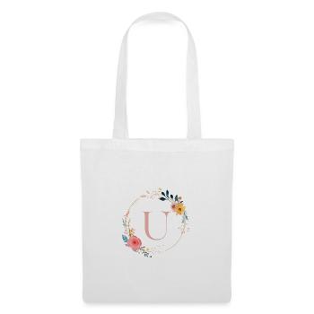 U Monogramm Floral, Blumenkranz, personalisierbar - Stoffbeutel - Weiß - Vorne