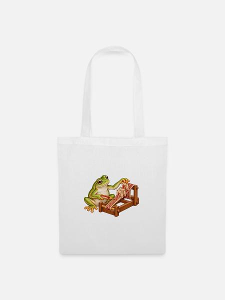 Frosch webt mit Brettchen - Stoffbeutel - Weiß