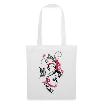Beau motif floral abstrait avec un grand papillon. - Sac en tissu - blanc - Devant