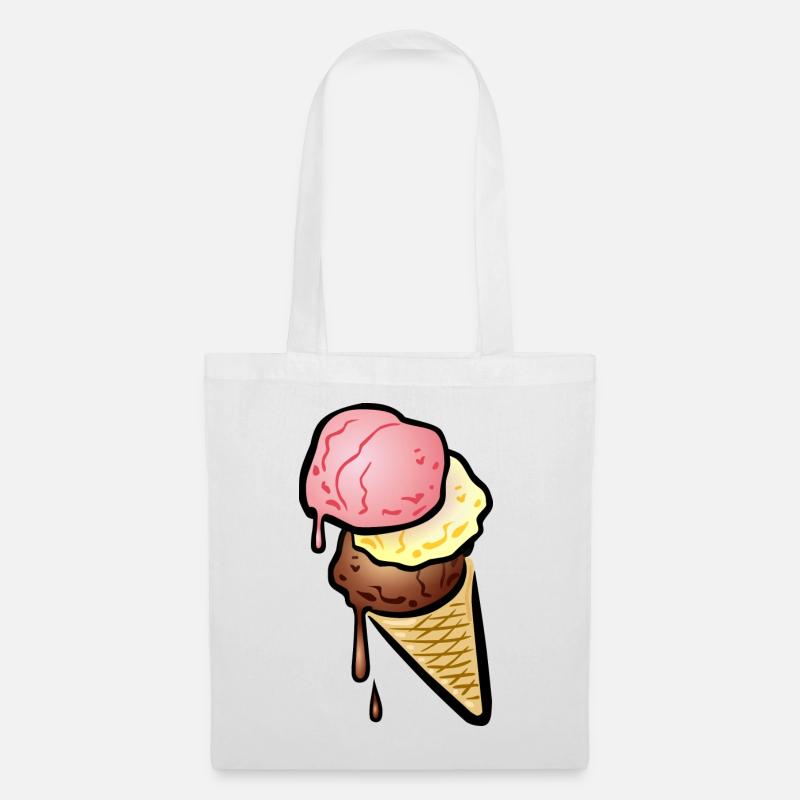 Eistüte mit drei Kugeln Eis - Stoffbeutel - Weiß