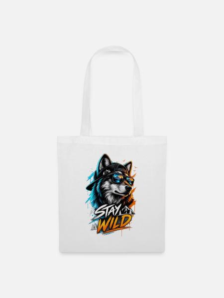 Stay Wild Wolf mit Sonnenbrille - Stoffbeutel - Weiß