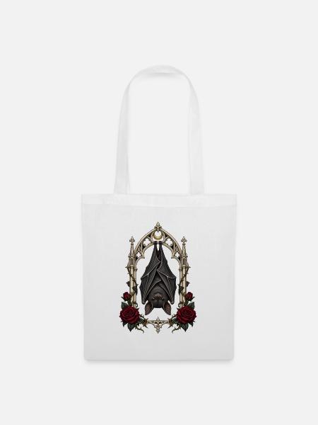 Fledermaus im Spitzbogen – Gothic Art - Stoffbeutel - Weiß