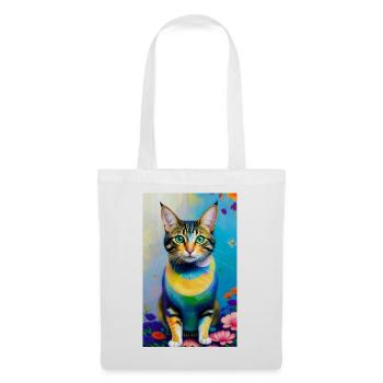 Domestic short haired cat with flowers - Tote Bag - white - Front