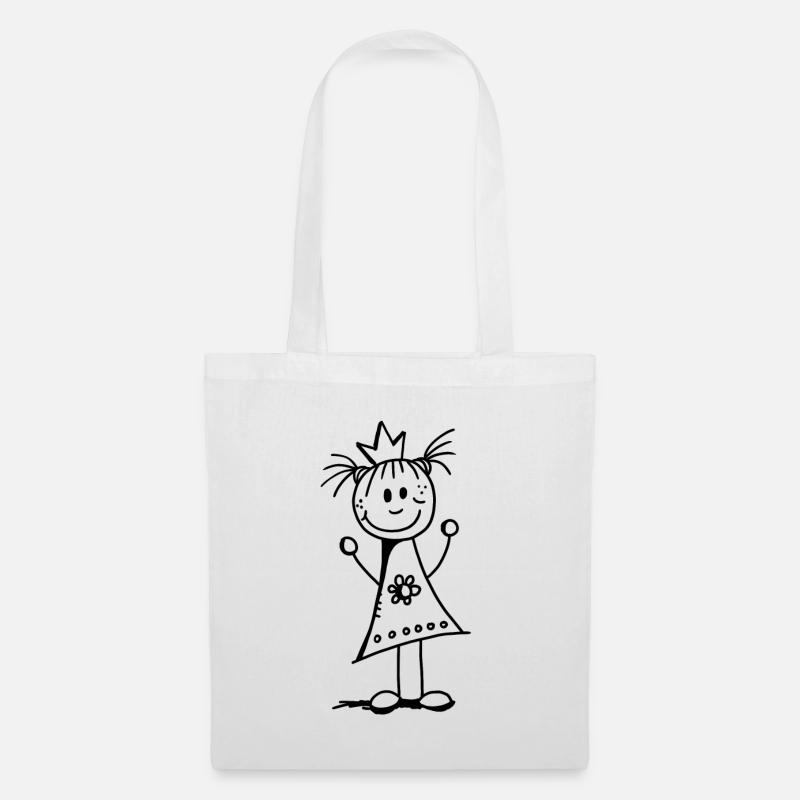 Kleine Prinzessin - Krone - Strichmännchen - Stoffbeutel - Weiß