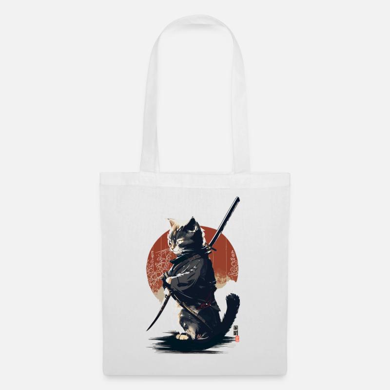 Kawaii Neko Samurai : chat samouraï - Sac en tissu - blanc