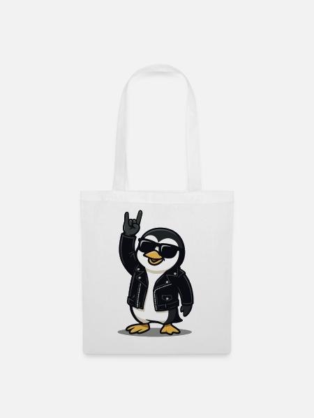 Rock'n'Roll Pinguin - Stoffbeutel - Weiß