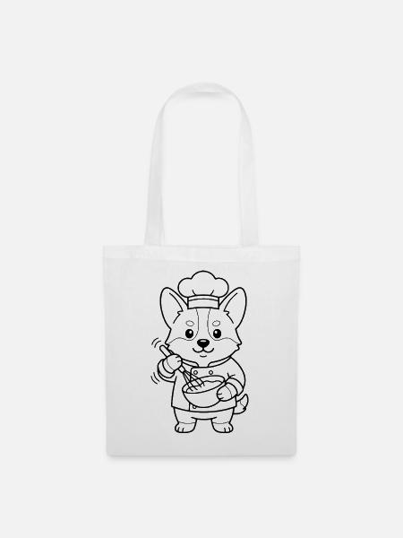 Niedlicher Corgi-Koch Kochplan Ästhetisches Hundegeschenk - Stoffbeutel - Weiß