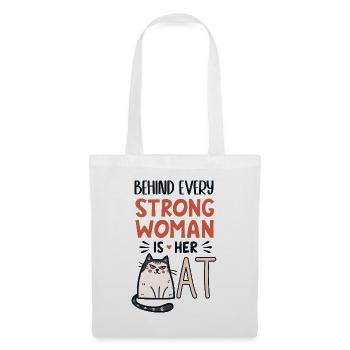 Behind every strong Woman is her Cat - Stoffbeutel - Weiß - Vorne