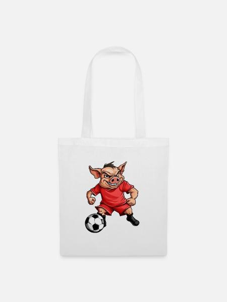 Schweinchen Fussball - Stoffbeutel - Weiß