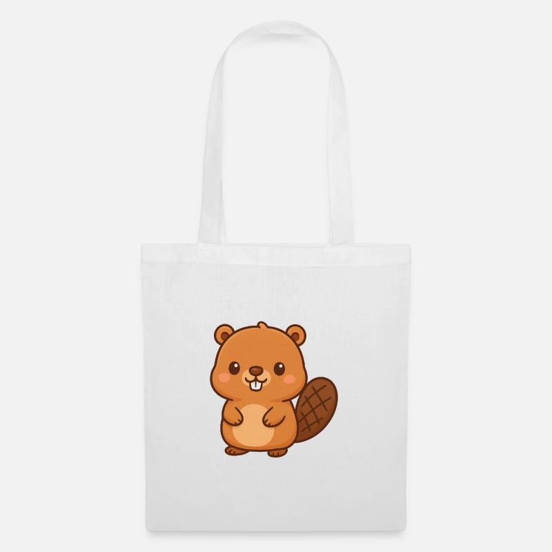 Kawaii Bieber Illustration - Stoffbeutel - Weiß