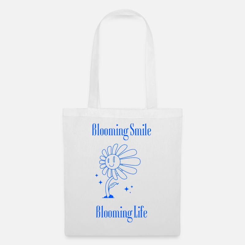 Blooming Smile – Blumengrafik mit Botschaft - Stoffbeutel - Weiß