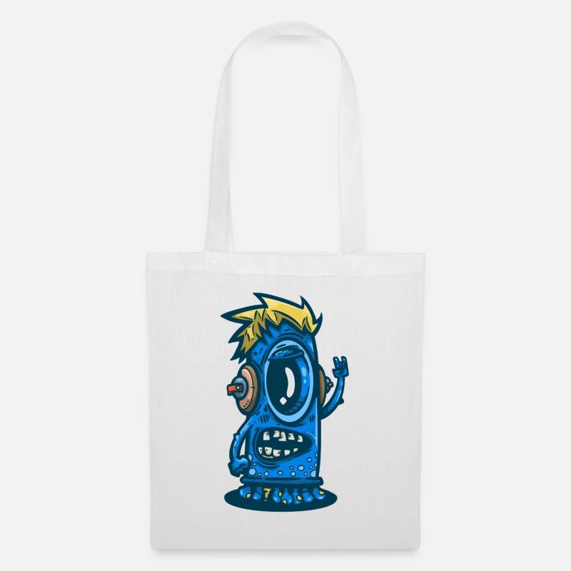 Blue Monster mit Kopfhörern - Stoffbeutel - Weiß