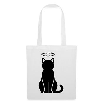 Schwarze Katzensilhouette mit Dornenkrone - Stoffbeutel - Weiß - Vorne