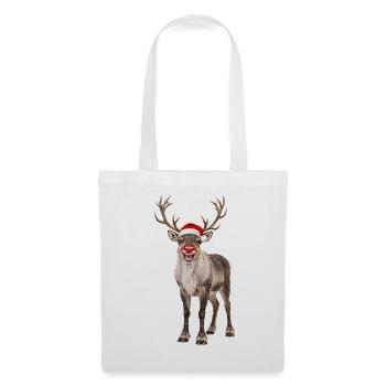 Rentier mit Weihnachtsmütze Rudolf - Stoffbeutel - Weiß - Vorne