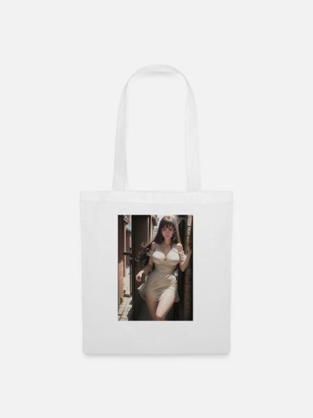 Woman in a alley, town,Generated AI - Stoffbeutel - Weiß