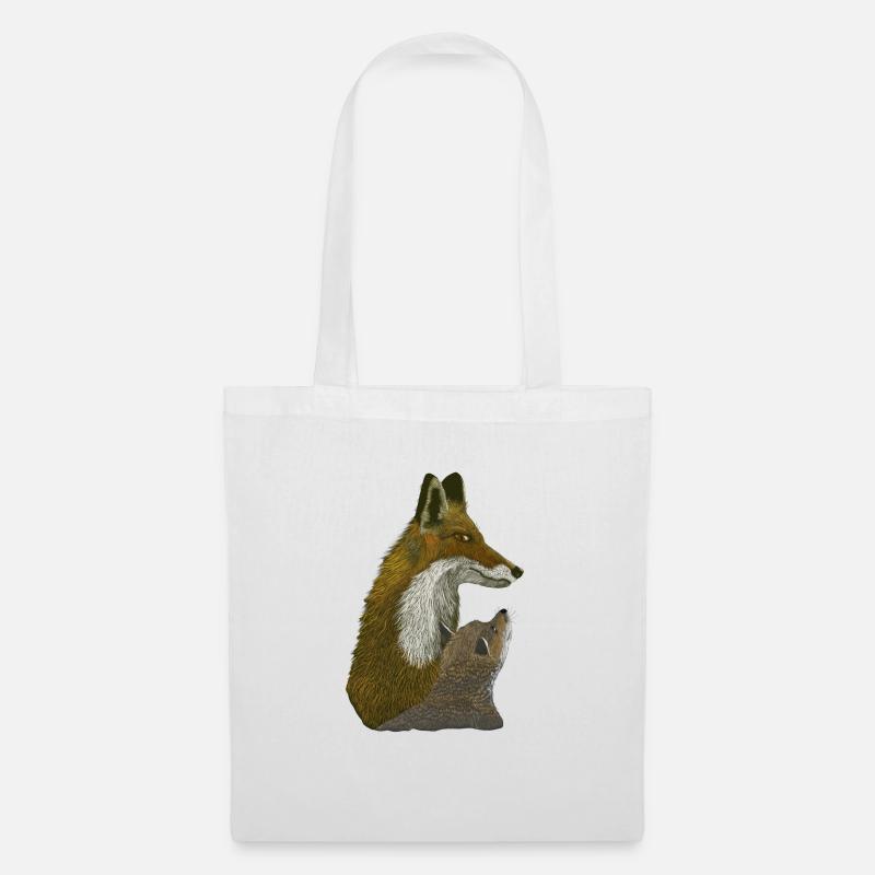 Fuchs mit Welpe Mutter und Kind - Stoffbeutel - Weiß