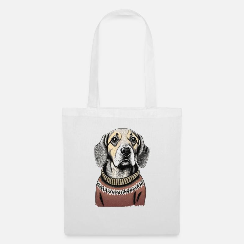 Hund im Pullover - Stoffbeutel - Weiß