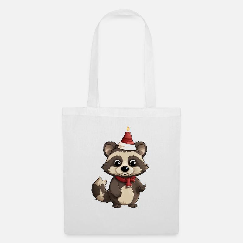 Raton laveur mignon de Noël - Conception de bande dessinée - Sac en tissu - blanc