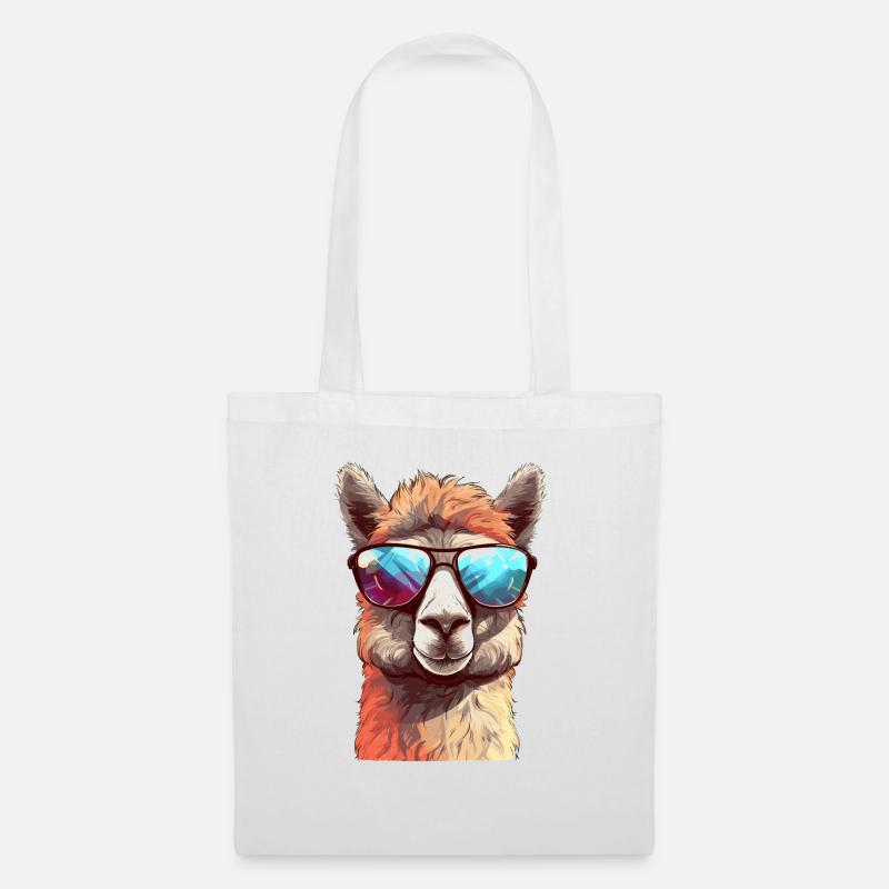 Alpaka mit Sonnenbrille - Stoffbeutel - Weiß