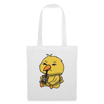 Anime Kawaii Bubble Tea Drinking Yellow Bird Hand - Tote Bag - white - Front