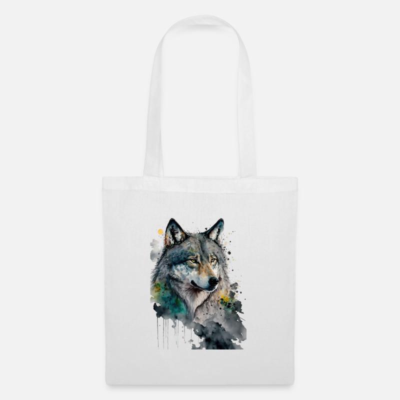 Wolf Wasserfarben Kunst Malerei Aquarell - Stoffbeutel - Weiß