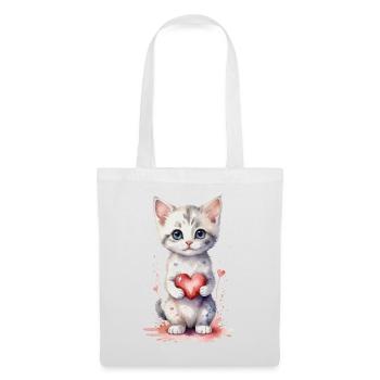 Purrfect Love - Katze mit Herz Aquarell - Stoffbeutel - Weiß - Vorne