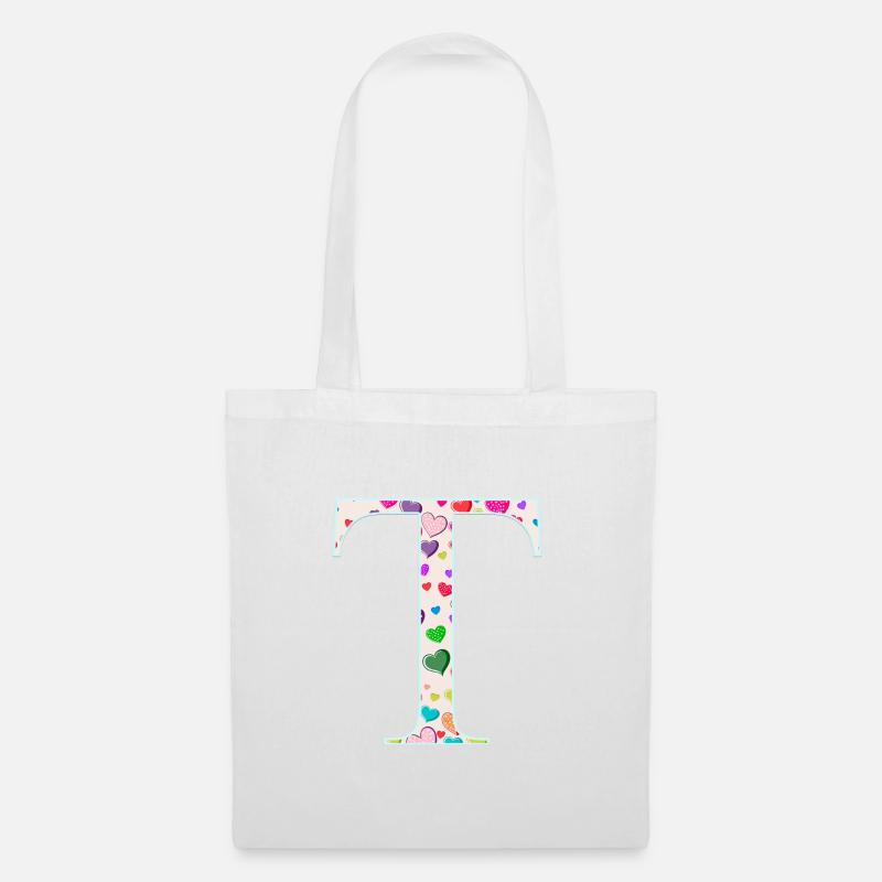 Personalisierbar Monogramm T Herzmuster - Stoffbeutel - Weiß
