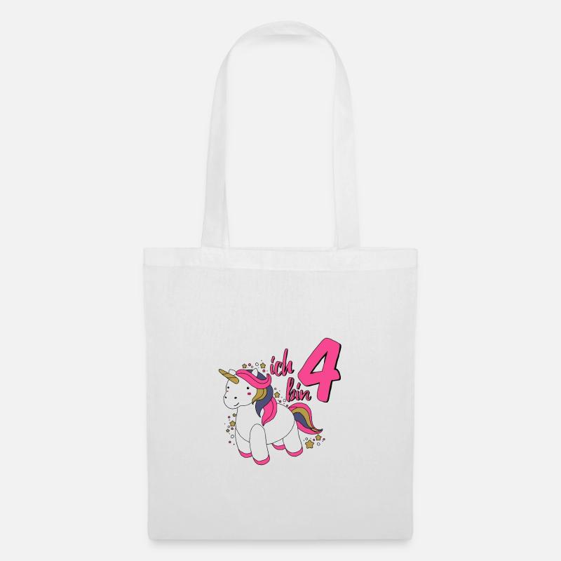 Einhorn Kinder Ich bin schon 4 - Einhorn - Stoffbeutel - Weiß