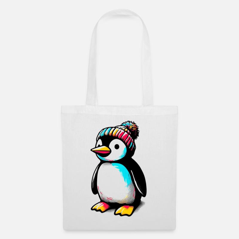 Pinguin mit winterlicher Wollmütze - Stoffbeutel - Weiß