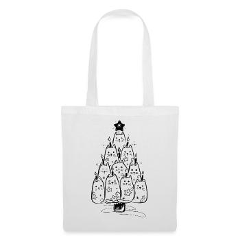 Arbre de Noël amusant fait de chats avec des bougies et des boules de Noël - Sac en tissu - blanc - Devant