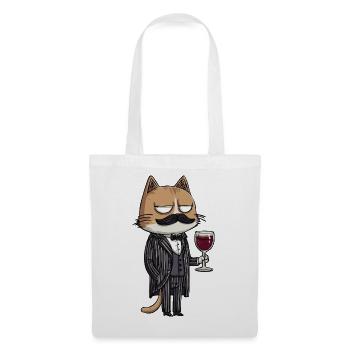 Mafia Cat with Wine | Funny Cartoon Illustration - Stoffbeutel - Weiß - Vorne