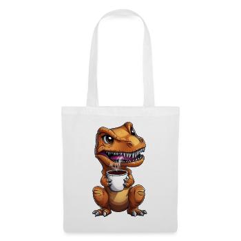 Morgenmuffel T-Rex Dino mit Kaffee :) - Stoffbeutel - Weiß - Vorne