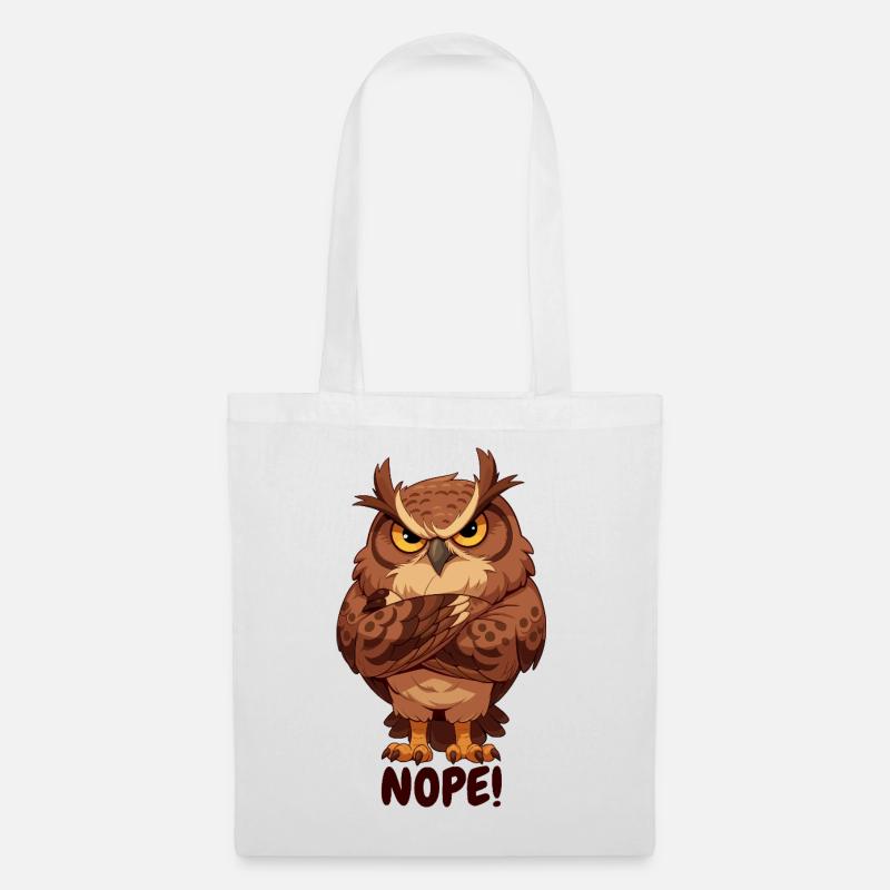 Nope! Grimmige Eule mit Attitüde - Stoffbeutel - Weiß