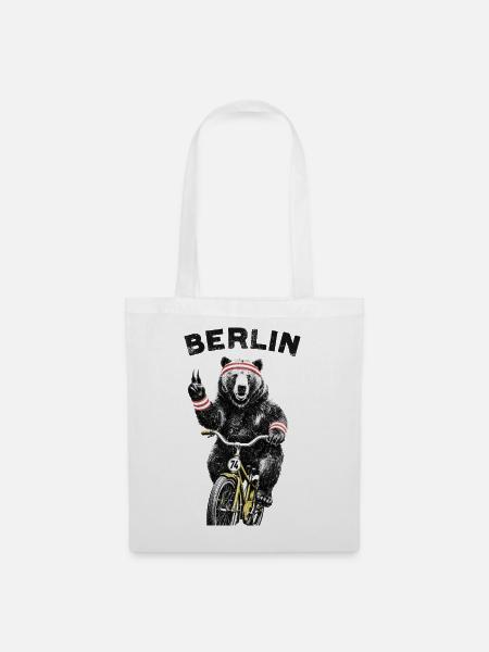 Berlin Bär auf Fahrrad - Stoffbeutel - Weiß