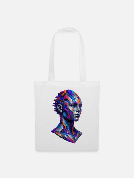 Futuristischer Android – Geometrische KI Kunst - Stoffbeutel - Weiß