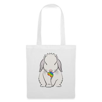 Kaninchen Hase LGBT Regenbogen Herz weiß - Stoffbeutel - Weiß - Vorne