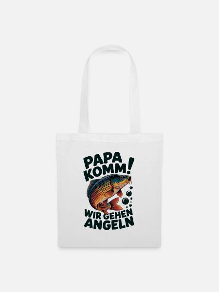 Papa komm wir gehen Angeln! Springender Karpfen - Stoffbeutel - Weiß