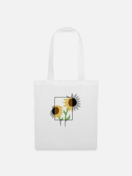 Sonnenblume Grau&Farbe - Stoffbeutel - Weiß