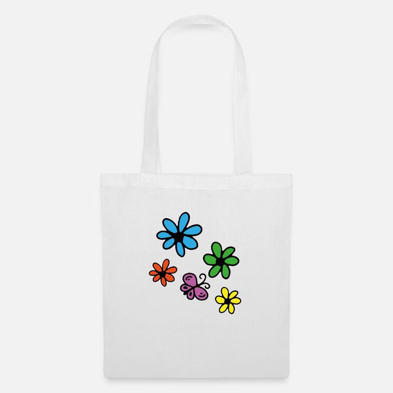 Bunte Blumen und Schmetterling - Stoffbeutel - Weiß