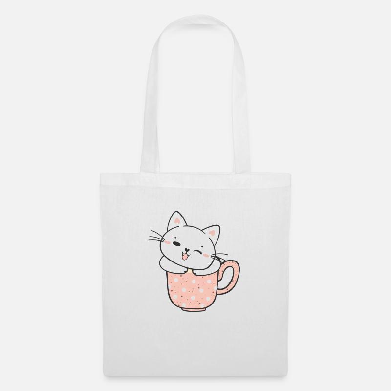 Süße Katze in einer Tasse - Stoffbeutel - Weiß
