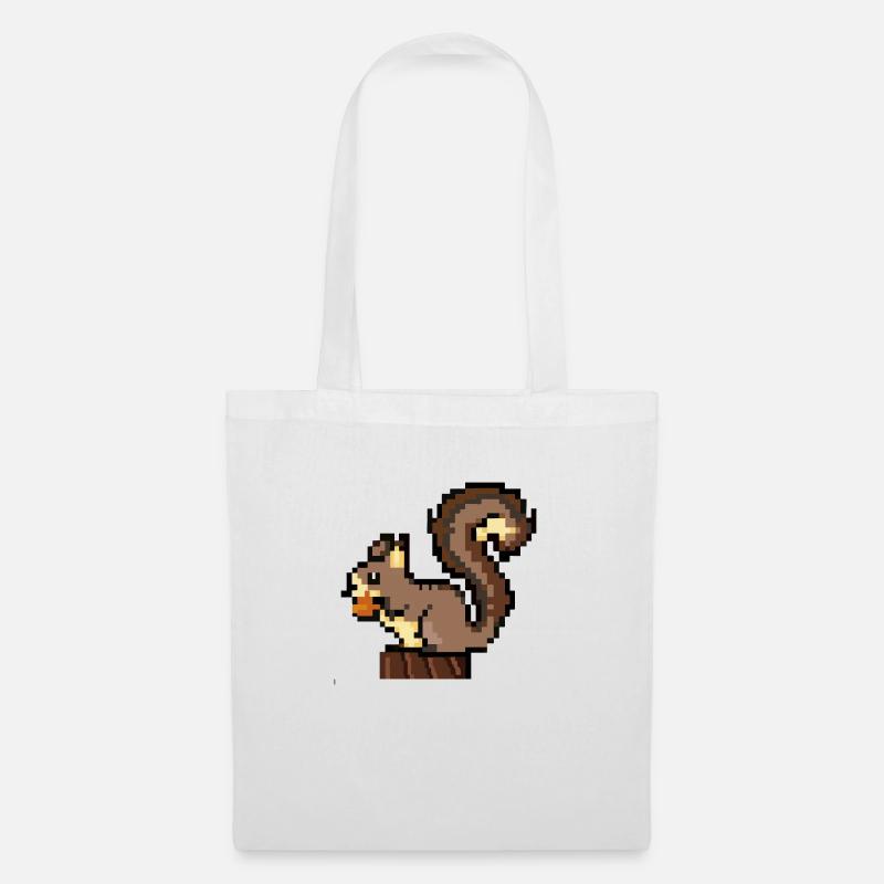 Eichhörnchen Pixel Art Geschenkidee - Stoffbeutel - Weiß