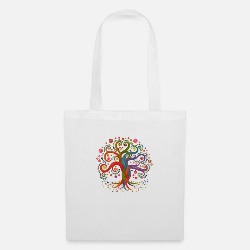 Baum des Lebens - Yggdrasil - Aquarellstrudel - Stoffbeutel - Weiß