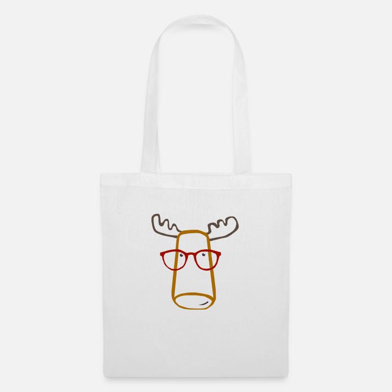 Elch mit Brille - Stoffbeutel - Weiß