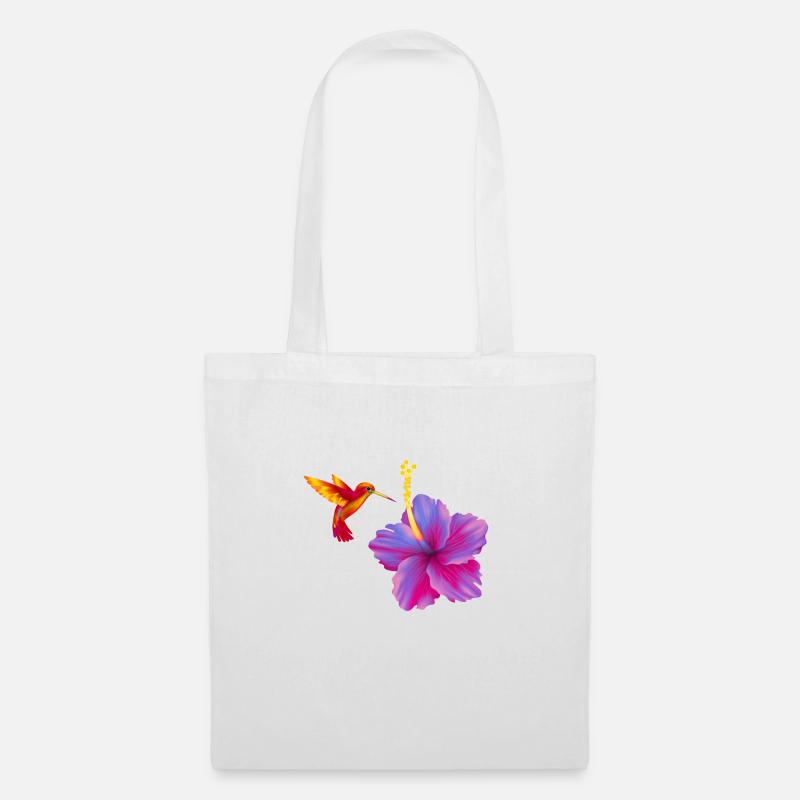 Hibiskus mit Kolibri - Stoffbeutel - Weiß