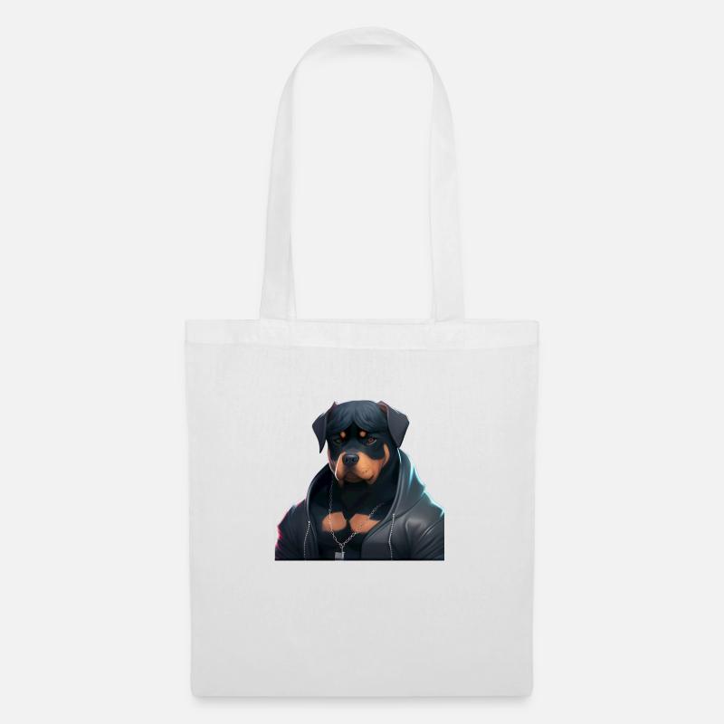 Cooler Rottweiler Mit Kette - Stoffbeutel - Weiß