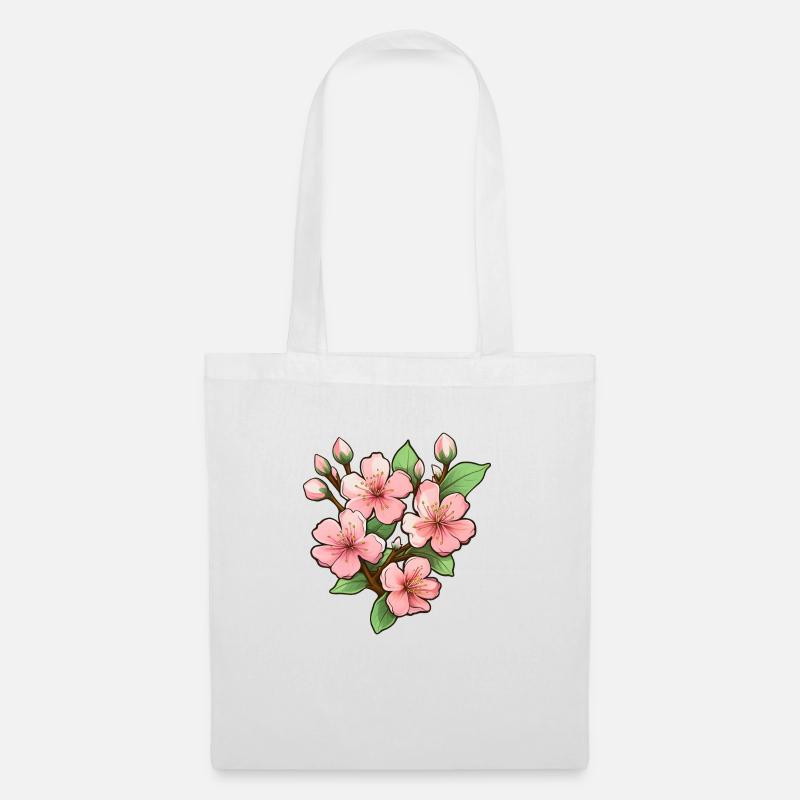 Ast mit japanischen Kirschblüten - Stoffbeutel - Weiß