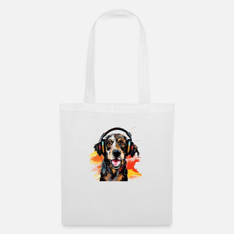 Witziger Hund mit Kopfhörer Hunde Design - Stoffbeutel - Weiß