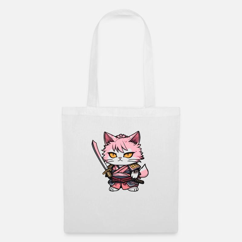 Samurai Cat & Cherry Blossoms #13 - Tote Bag - white