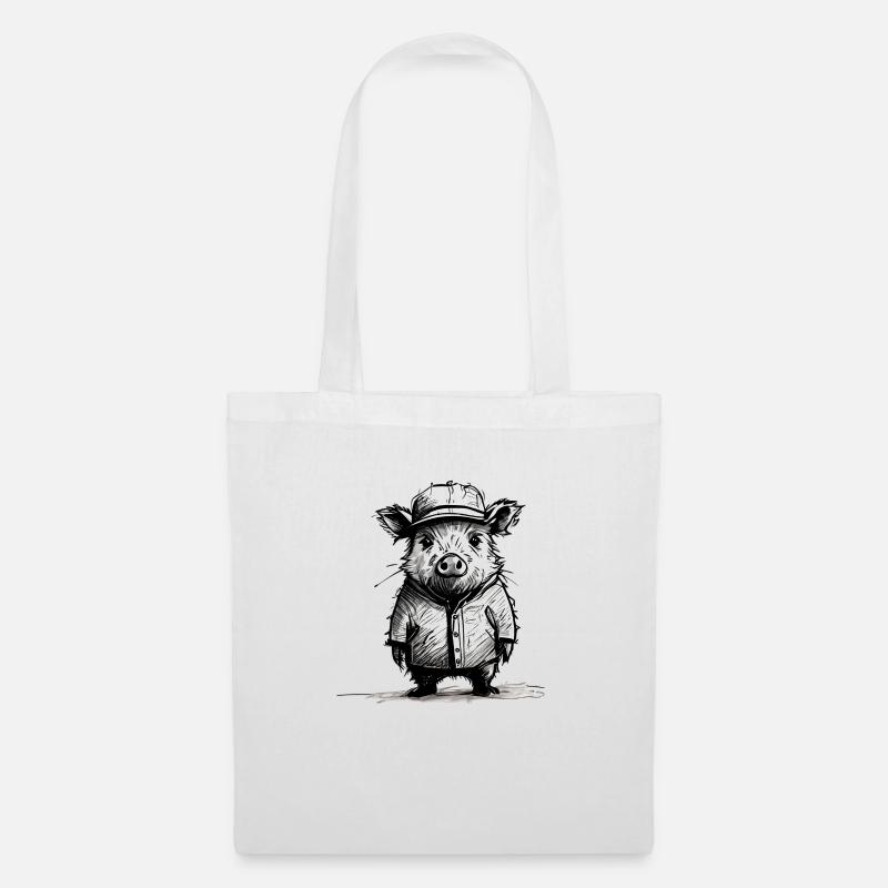 Wild boar drawing with hat and jacket - Tote Bag - white