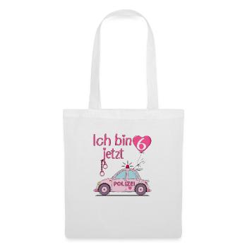 Voiture de police J’ai maintenant 6 ans Anniversaire Rose - Sac en tissu - blanc - Devant